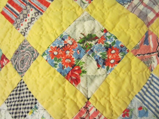 Close Up of Hand Quilting on Feed Sack Quilt